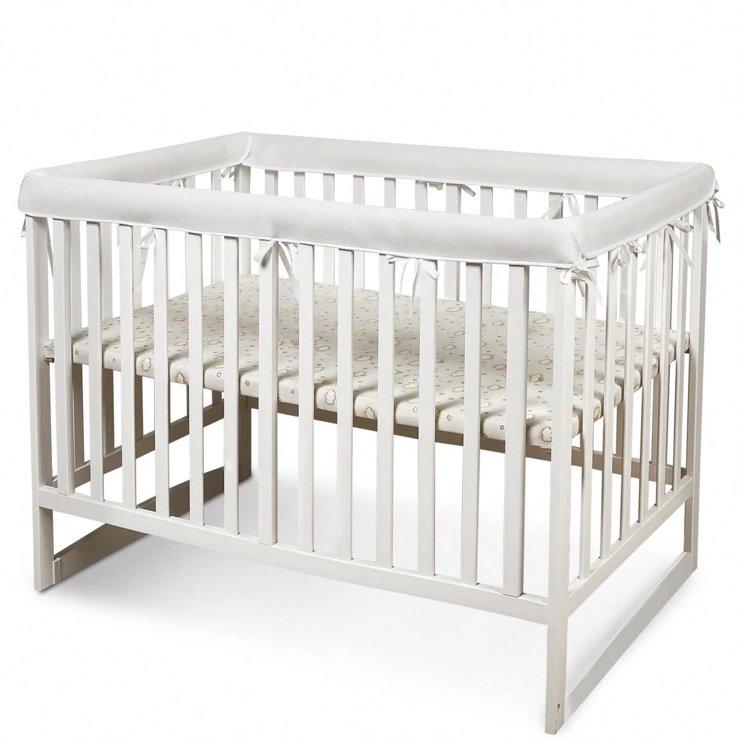 Oaoleer 4 In 1 Breathable Crib Rail Covers, White Soft Anti-Collision Rail Edge Protector Strip To Protect Baby Teeth