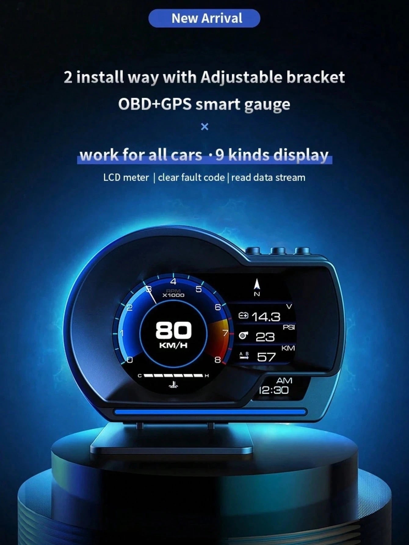 OBD + GPS HUD P24 Car OBD Head-Up Display HUD In-Car Computer Digital Speedometer, Water Temperature, Fuel Consumption, Inclinometer