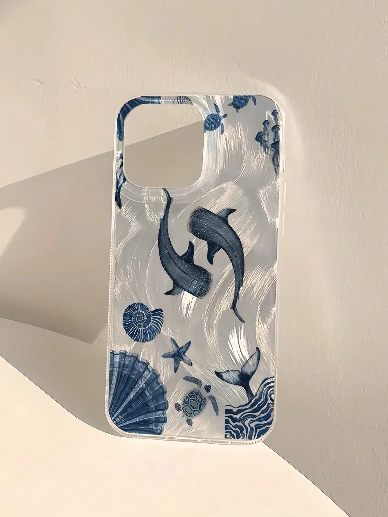 Ocean Elements TPU Blue Fashion Phone Case 1pc TPU Protective Phone Case With Feather Seashell Whale Print Sea Turtle Pattern Compatible With Apple 16 15 14 13 12 11 Pro Max Series Waterproof Shockpro