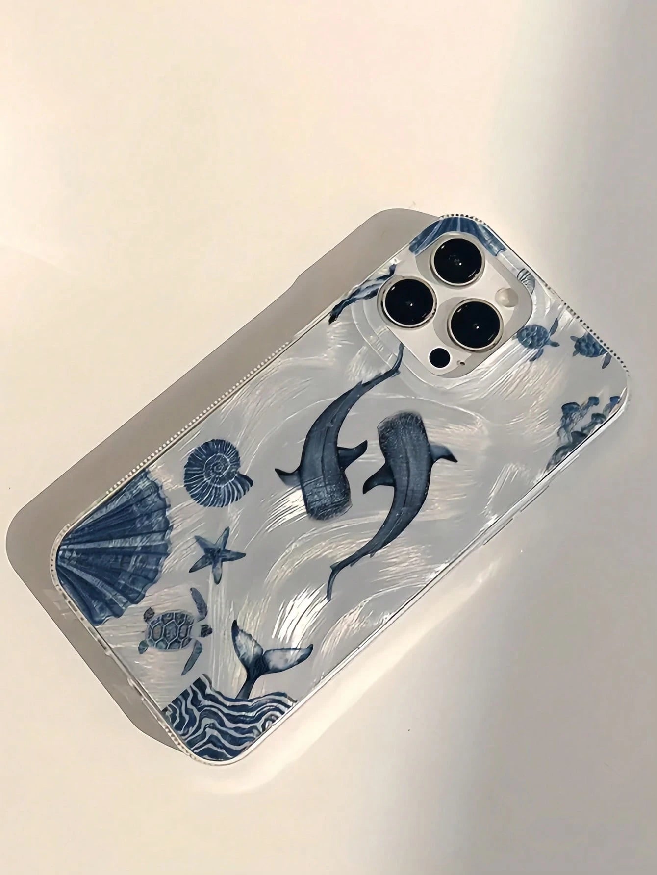 Ocean Elements TPU Blue Fashion Phone Case 1pc TPU Protective Phone Case With Feather Seashell Whale Print Sea Turtle Pattern Compatible With Apple 16 15 14 13 12 11 Pro Max Series Waterproof Shockpro