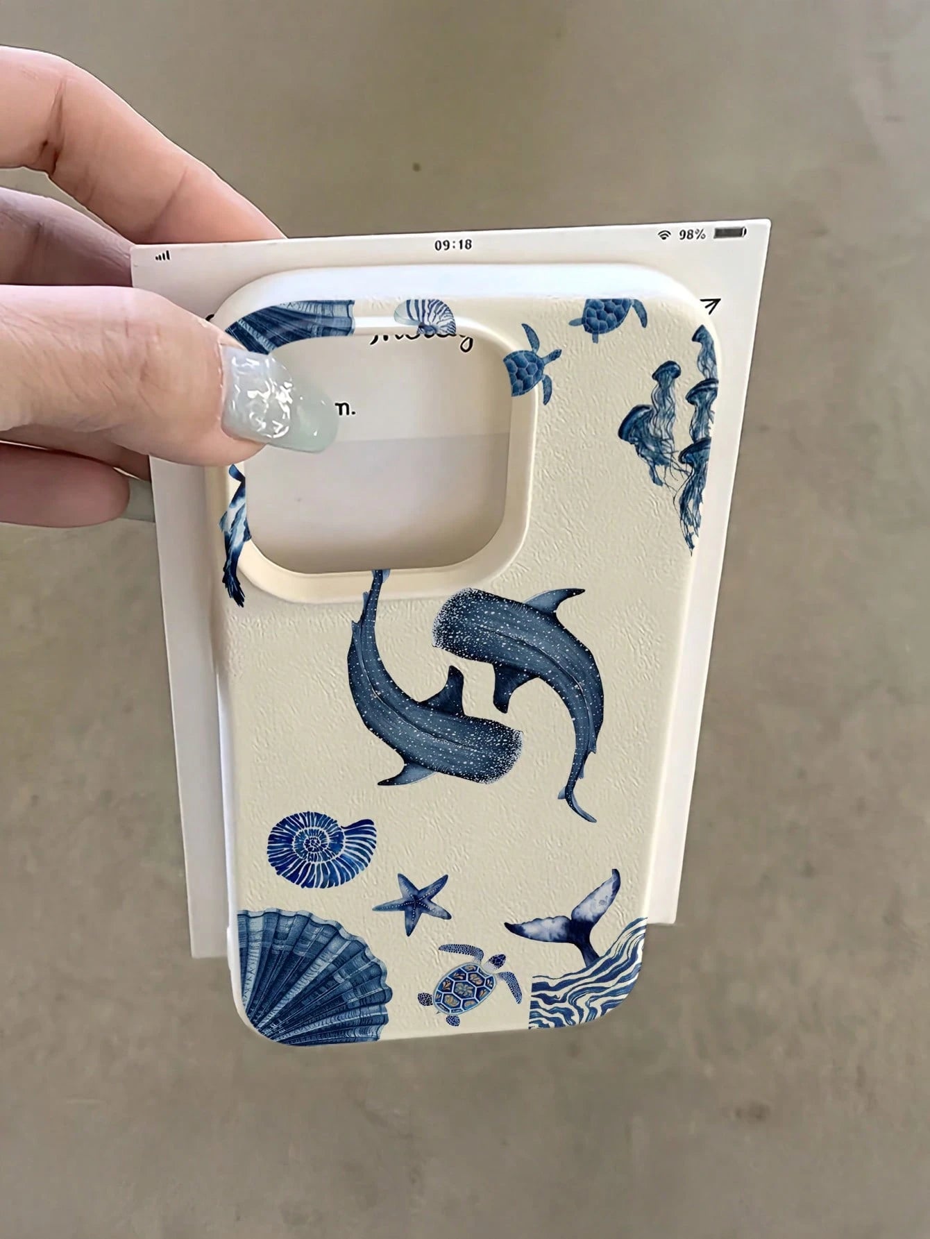 Ocean Elements TPU Blue Fashion Phone Case 1pc TPU Protective Phone Case With Feather Seashell Whale Print Sea Turtle Pattern Compatible With Apple 16 15 14 13 12 11 Pro Max Series Waterproof Shockpro