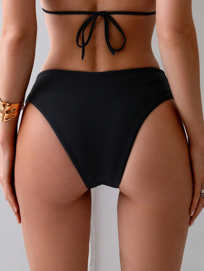 Oceva Women's Sexy Ruched Solid Color V-Shape Swimwear Bottom