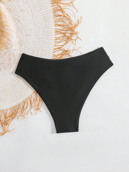 Oceva Women's Sexy Ruched Solid Color V-Shape Swimwear Bottom