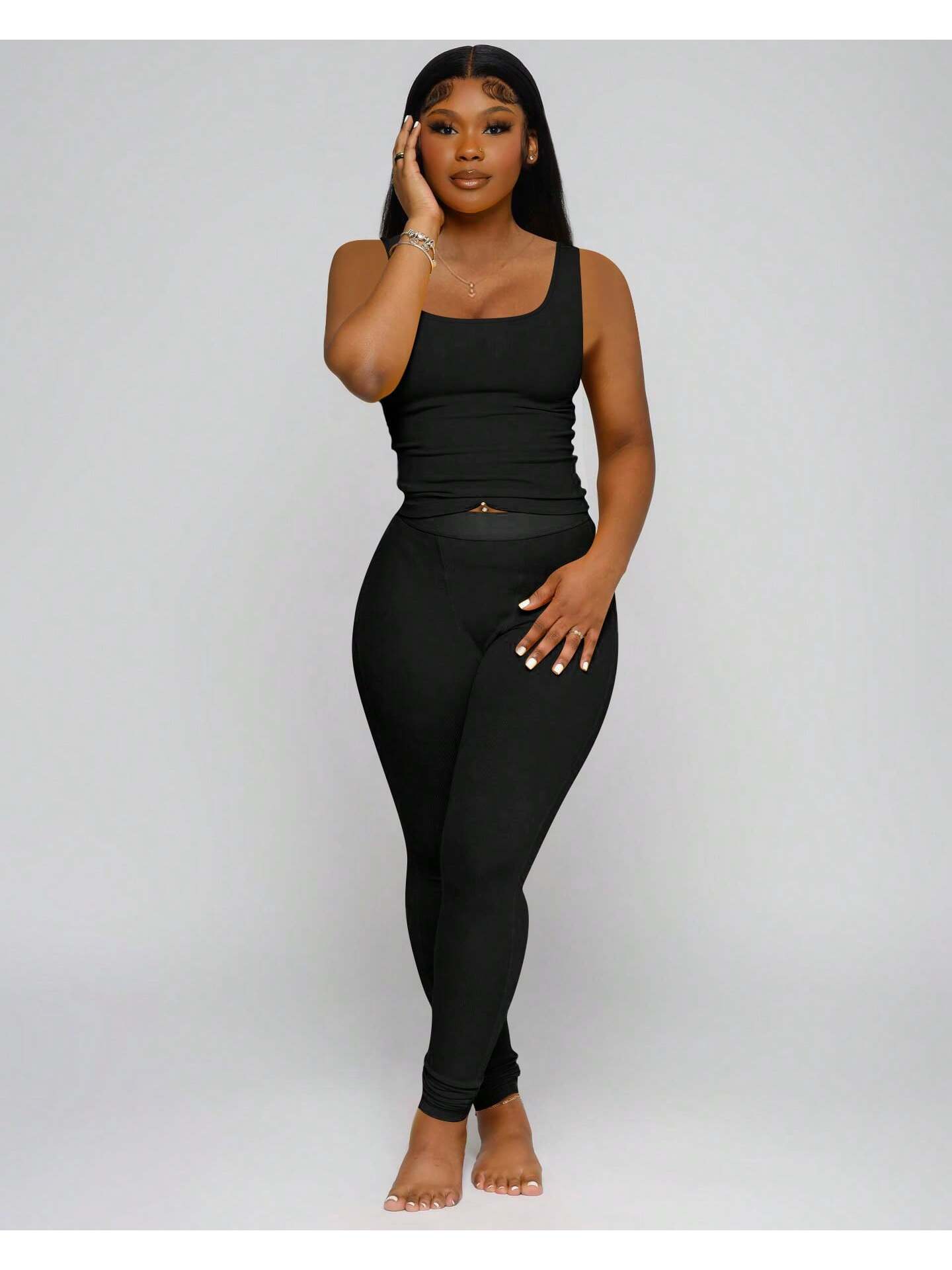 OFFBRACE Casual Workout Sets Two Piece Outfits For Women Ribbed Crop Tank Top High Waist Yoga Leggings Active Wear