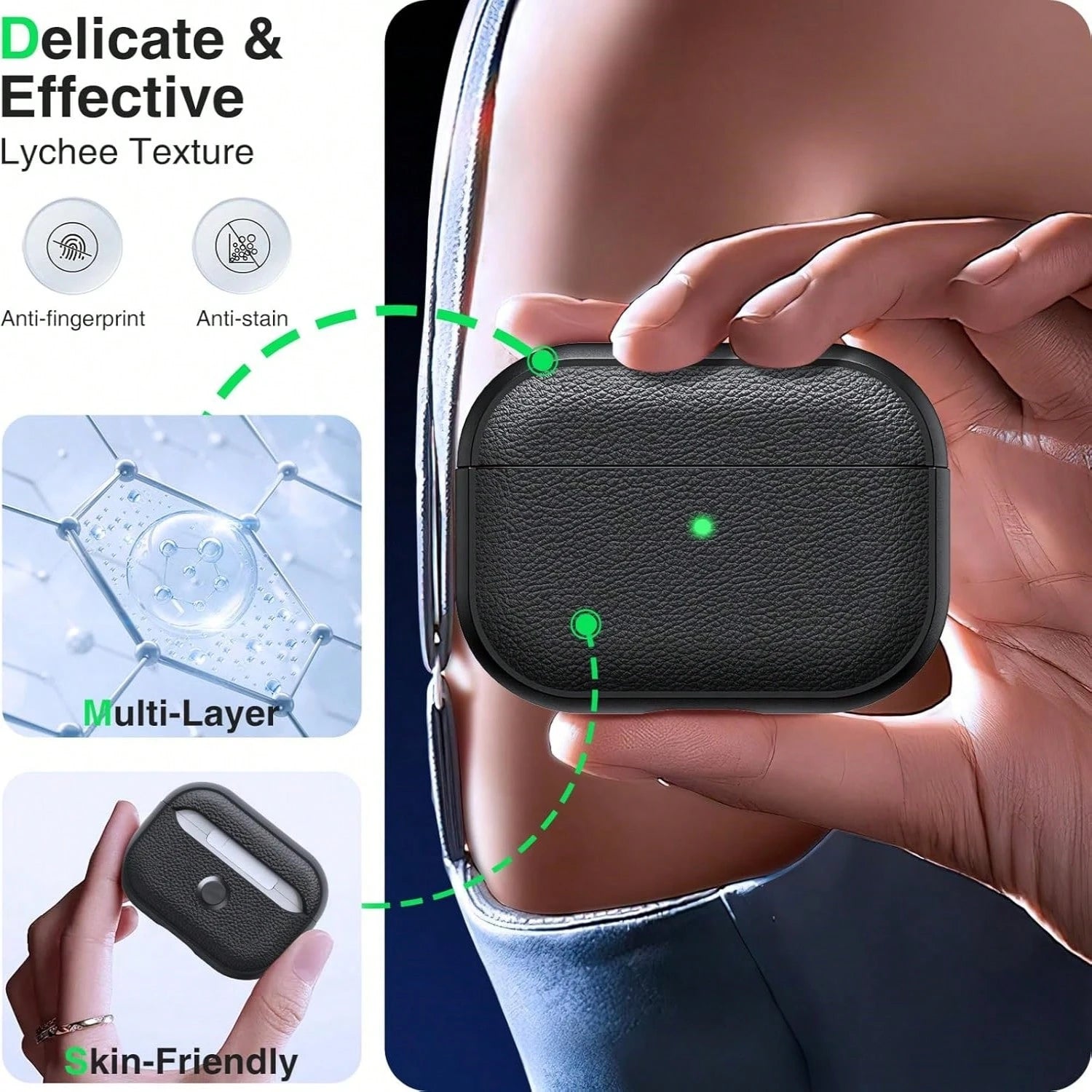 Old Money Style TPU Black Leather Bluetooth Earphone Cases TPU Faux Leather Protective Case Compatible With 1/2, Pro, Pro 2, 4, 3, Fashionable Appearance, Provides Full Protection, With Keychain Birth