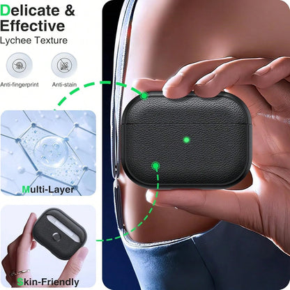 Old Money Style TPU Black Leather Bluetooth Earphone Cases TPU Faux Leather Protective Case Compatible With 1/2, Pro, Pro 2, 4, 3, Fashionable Appearance, Provides Full Protection, With Keychain Birth