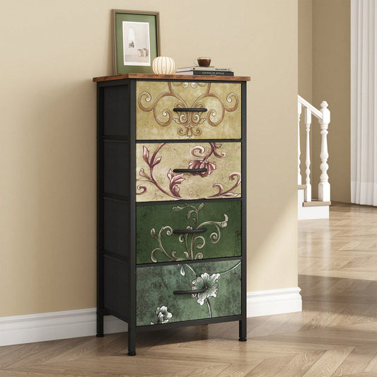 OLIXIS Dresser For Bedroom With 4 Drawers, Storage Organizer Chest Of Drawers With Removable Fabric Bins For Closet Bedside Living Room Laundry Entryway Hallway, Black