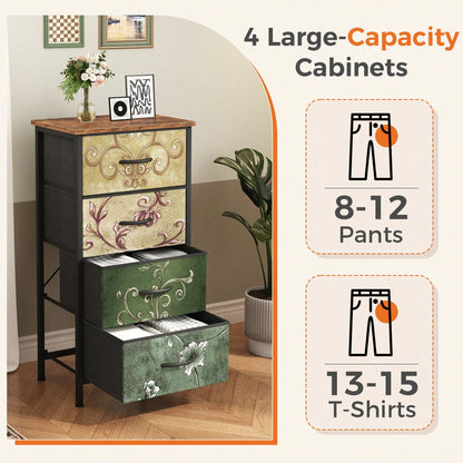 OLIXIS Dresser For Bedroom With 4 Drawers, Storage Organizer Chest Of Drawers With Removable Fabric Bins For Closet Bedside Living Room Laundry Entryway Hallway, Black