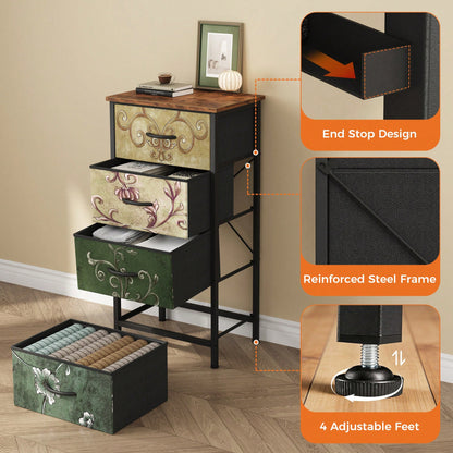 OLIXIS Dresser For Bedroom With 4 Drawers, Storage Organizer Chest Of Drawers With Removable Fabric Bins For Closet Bedside Living Room Laundry Entryway Hallway, Black