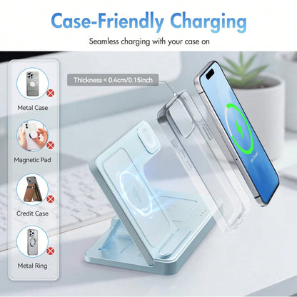 [Only Supports Wireless Headphones With Wireless Charging Function]3 In 1 Charging Station Compatible, Wireless Charger Compatible With 16 15 14 13 12 11 X Pro Max & Apple, Wireless Charging Station