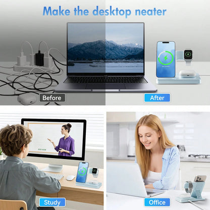 [Only Supports Wireless Headphones With Wireless Charging Function]3 In 1 Charging Station Compatible, Wireless Charger Compatible With 16 15 14 13 12 11 X Pro Max & Apple, Wireless Charging Station