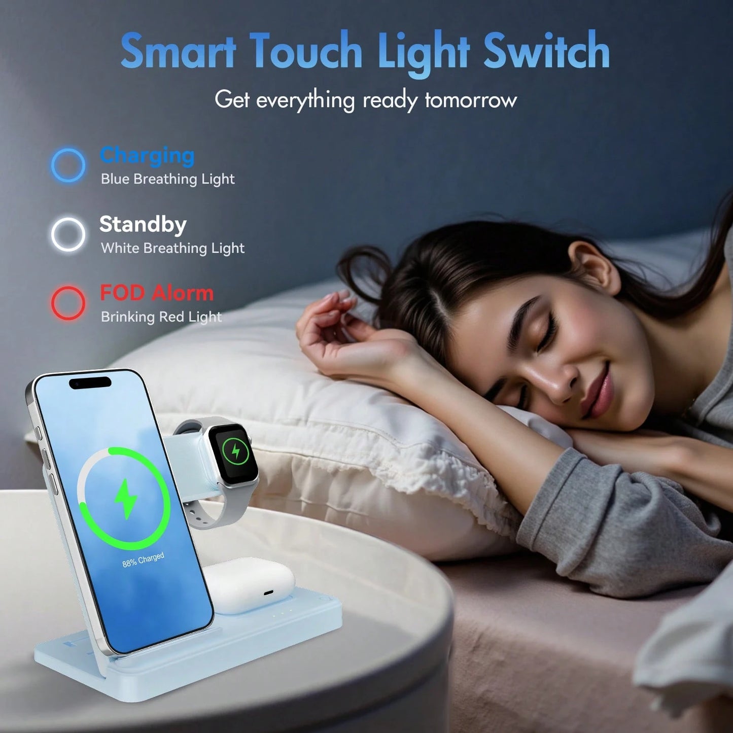 [Only Supports Wireless Headphones With Wireless Charging Function]3 In 1 Charging Station Compatible, Wireless Charger Compatible With 16 15 14 13 12 11 X Pro Max & Apple, Wireless Charging Station