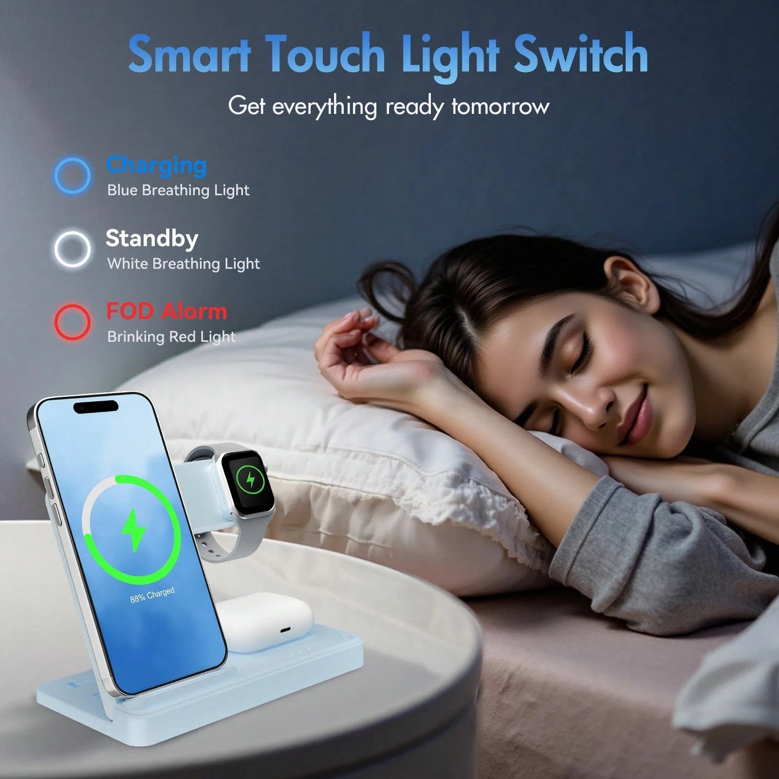 [Only Supports Wireless Headphones With Wireless Charging Function]3 In 1 Charging Station Compatible, Wireless Charger Compatible With 16 15 14 13 12 11 X Pro Max & Apple, Wireless Charging Station