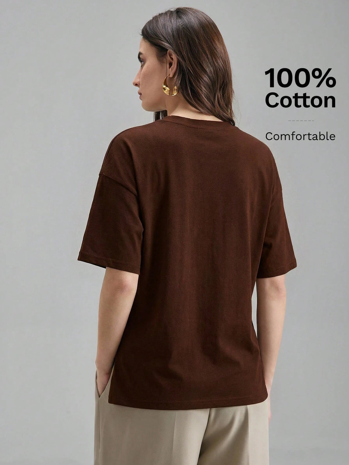 Ontre 2026 Dark Brown Summer Chic Work T-Shirt For Women,Ruched Side Slit Asymmetrical Hem, Comfortable Modern Urban Casual Bohemian Vacation Top
