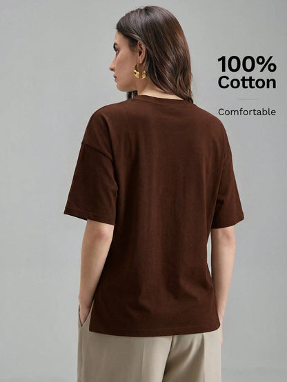 Ontre 2026 Dark Brown Summer Chic Work T-Shirt For Women,Ruched Side Slit Asymmetrical Hem, Comfortable Modern Urban Casual Bohemian Vacation Top