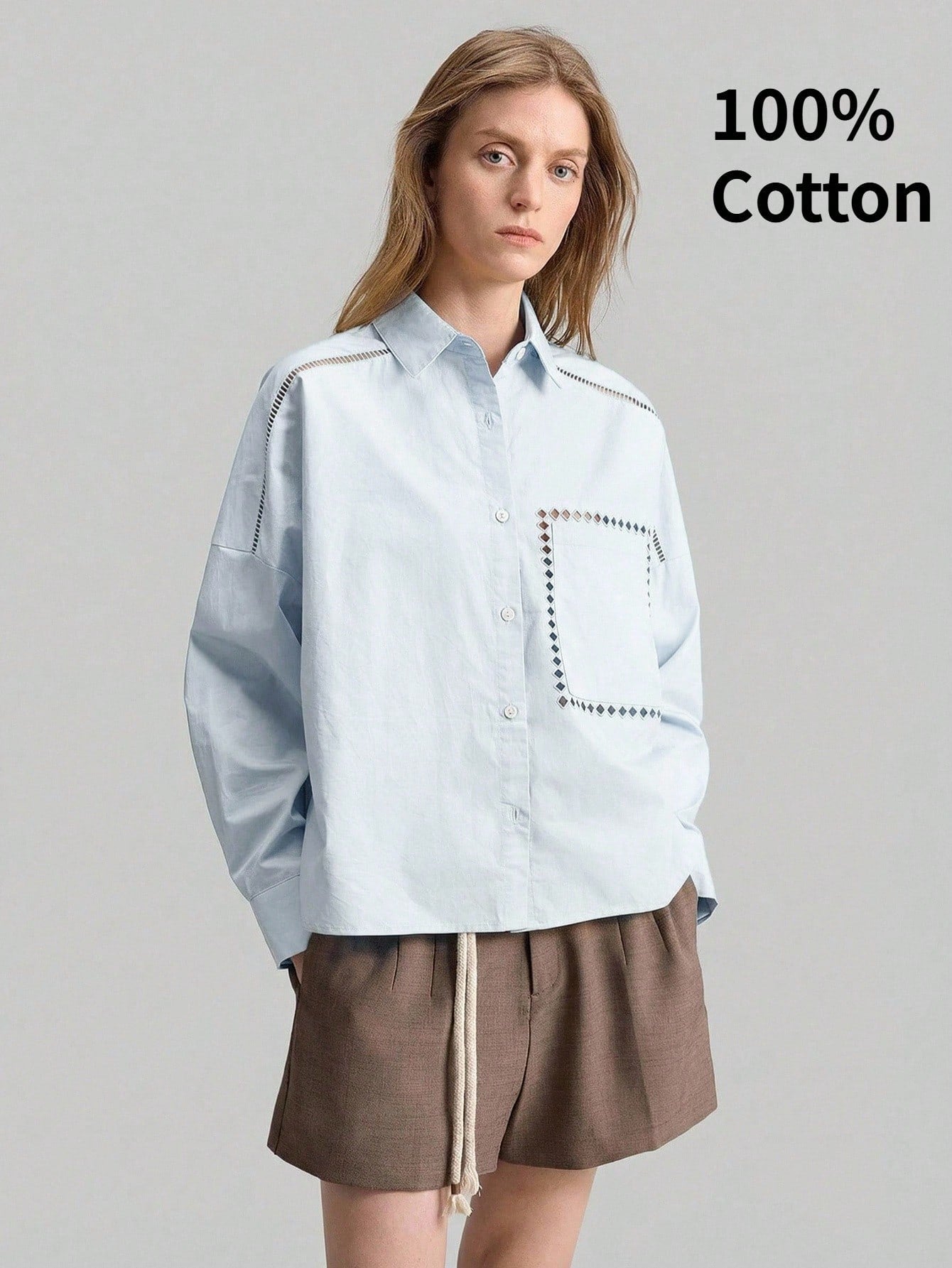 Ontre Women's Outfit Beach Wear Holiday Wear Country Style Country Music Concert 2026SS New Summer Women's Shirt Teacher Outfit Long Sleeve Embroidered Shirt Lapel Casual Loose Top Hollow Embroidery D