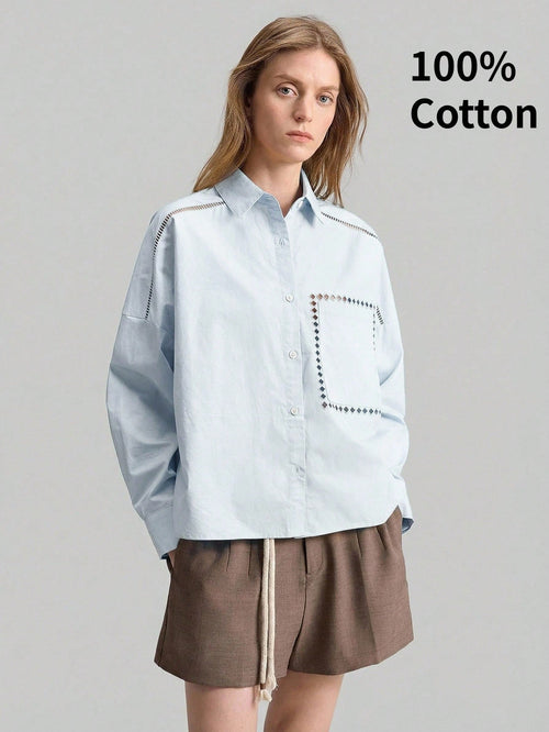 Ontre Women's Outfit Beach Wear Holiday Wear Country Style Country Music Concert 2026SS New Summer Women's Shirt Teacher Outfit Long Sleeve Embroidered Shirt Lapel Casual Loose Top Hollow Embroidery D