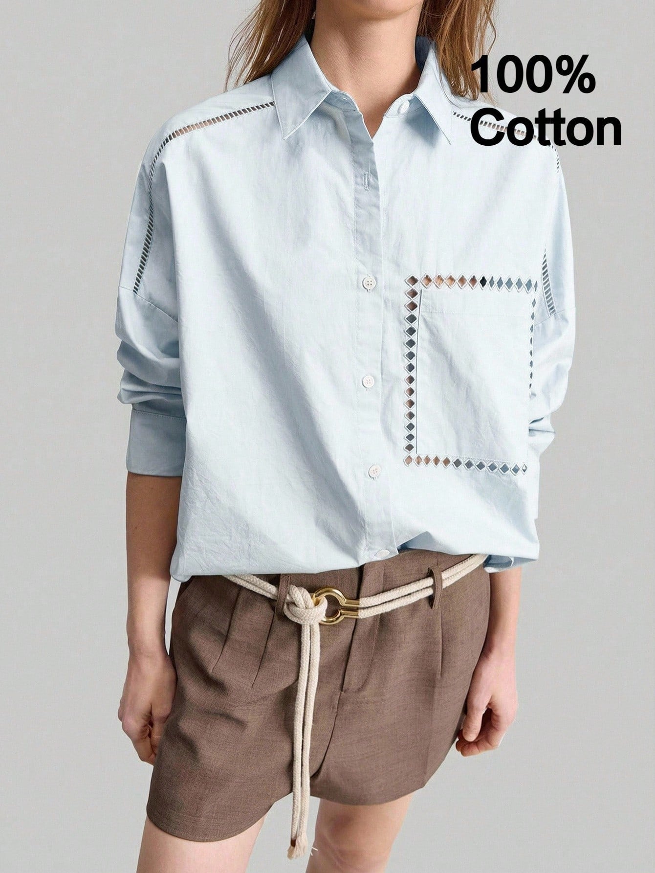 Ontre Women's Outfit Beach Wear Holiday Wear Country Style Country Music Concert 2026SS New Summer Women's Shirt Teacher Outfit Long Sleeve Embroidered Shirt Lapel Casual Loose Top Hollow Embroidery D