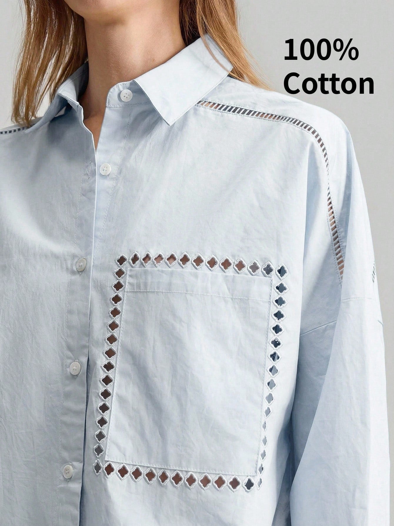 Ontre Women's Outfit Beach Wear Holiday Wear Country Style Country Music Concert 2026SS New Summer Women's Shirt Teacher Outfit Long Sleeve Embroidered Shirt Lapel Casual Loose Top Hollow Embroidery D