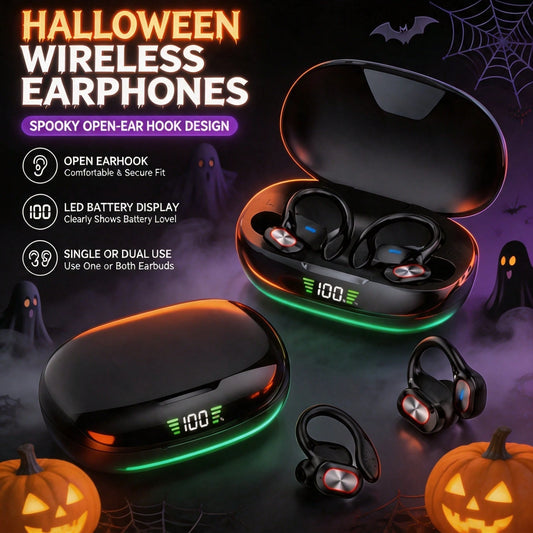 Open Wireless Earphones With 2-In-1 Earhook Design, LED Battery Display Bluetooth Headphones For Comfortable & Secure Fit, Single Or Dual Use For Everyday Listening