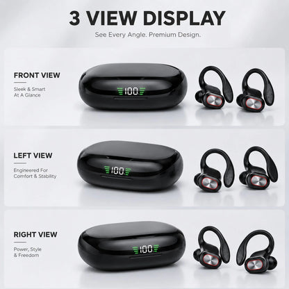 Open Wireless Earphones With 2-In-1 Earhook Design, LED Battery Display Bluetooth Headphones For Comfortable & Secure Fit, Single Or Dual Use For Everyday Listening