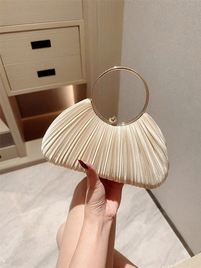 OpulAura Women Metallic Luxury Evening Clutch Purse- High End Leather Banquet Bag, Elegant Shiny Formal Party Handbag Suitable For Wedding, Prom