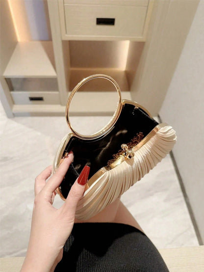 OpulAura Women Metallic Luxury Evening Clutch Purse- High End Leather Banquet Bag, Elegant Shiny Formal Party Handbag Suitable For Wedding, Prom