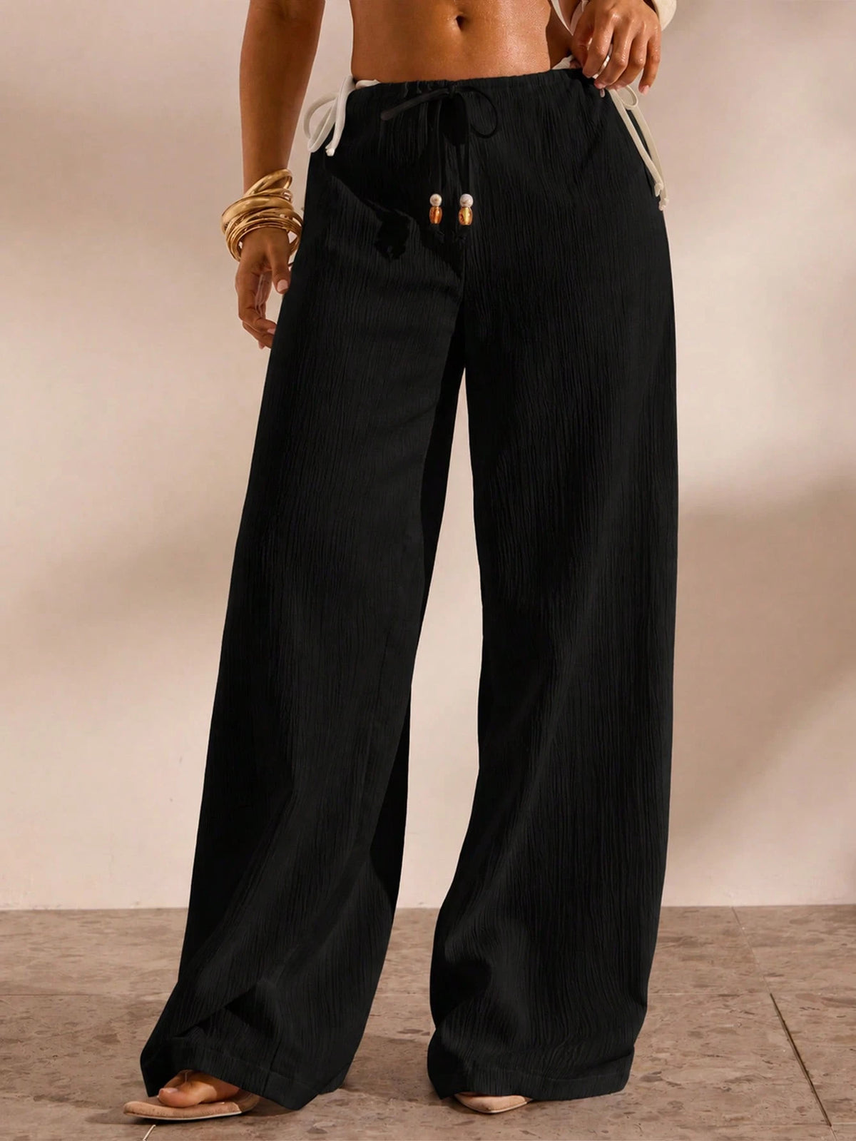 Opulessa Women's Solid Color Waist Tie Cover-Up Pants For Vacation
