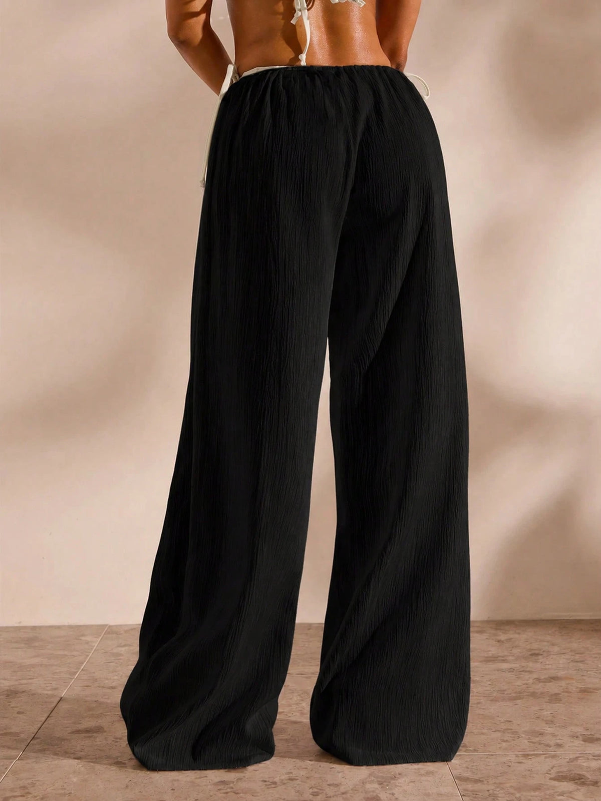Opulessa Women's Solid Color Waist Tie Cover-Up Pants For Vacation