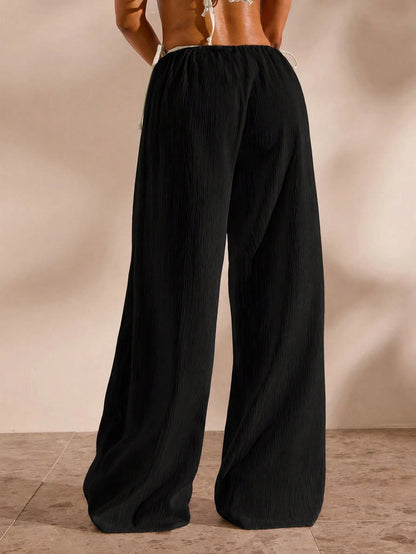 Opulessa Women's Solid Color Waist Tie Cover-Up Pants For Vacation