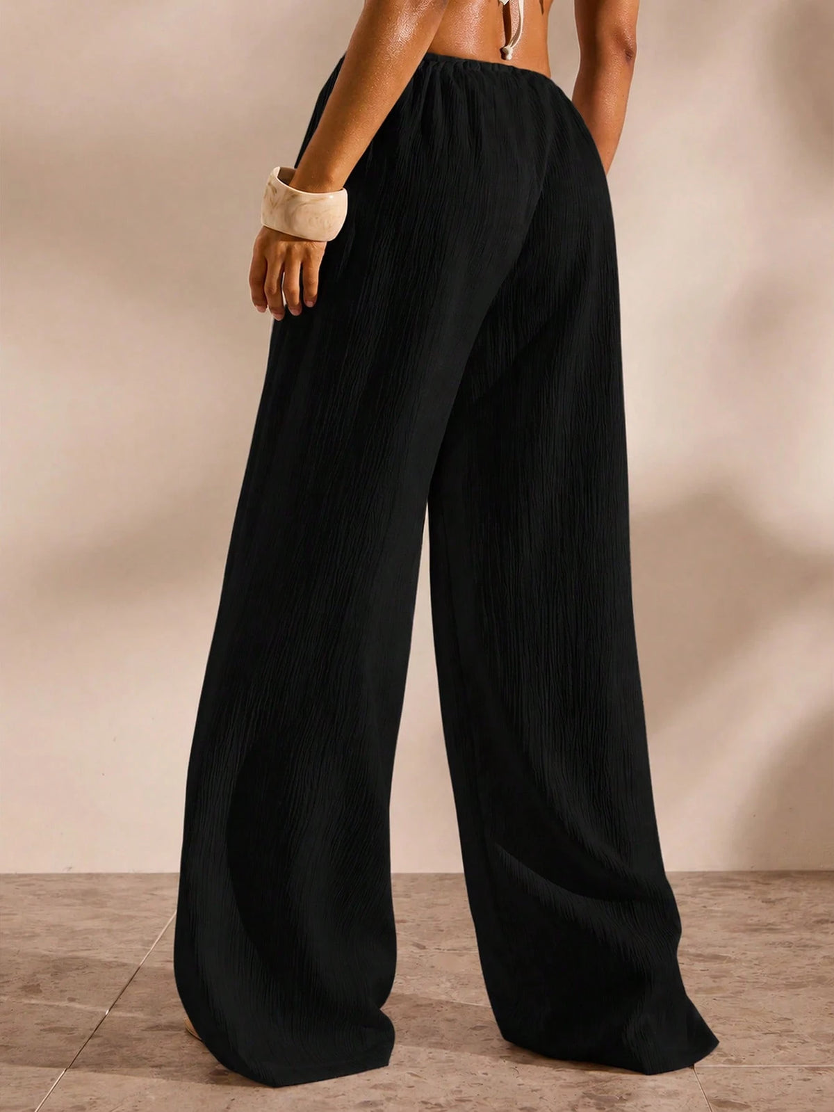 Opulessa Women's Solid Color Waist Tie Cover-Up Pants For Vacation