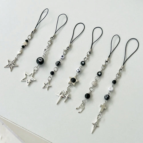 Original Design Minimalist Black & White Five-Pointed Star Starburst Chain Lanyard Y2K Retro Dark Style Phone Strap Phone Charm Phone Accessory Small Pendant