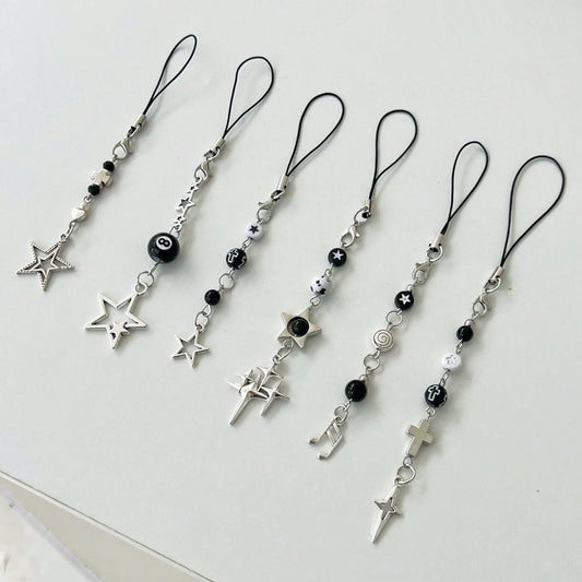 Original Design Minimalist Black & White Five-Pointed Star Starburst Chain Lanyard Y2K Retro Dark Style Phone Strap Phone Charm Phone Accessory Small Pendant