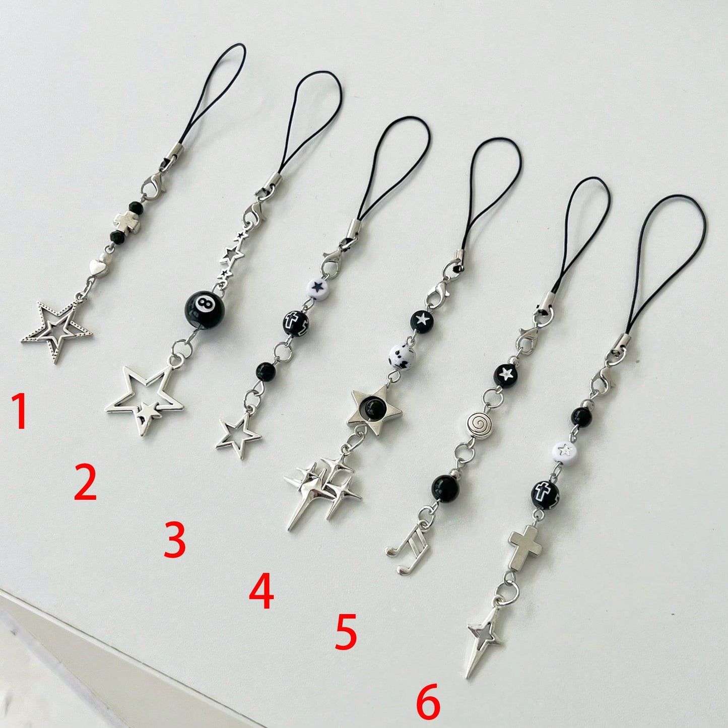 Original Design Minimalist Black & White Five-Pointed Star Starburst Chain Lanyard Y2K Retro Dark Style Phone Strap Phone Charm Phone Accessory Small Pendant