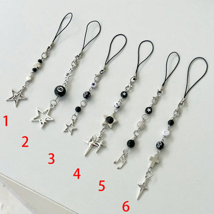 Original Design Minimalist Black & White Five-Pointed Star Starburst Chain Lanyard Y2K Retro Dark Style Phone Strap Phone Charm Phone Accessory Small Pendant