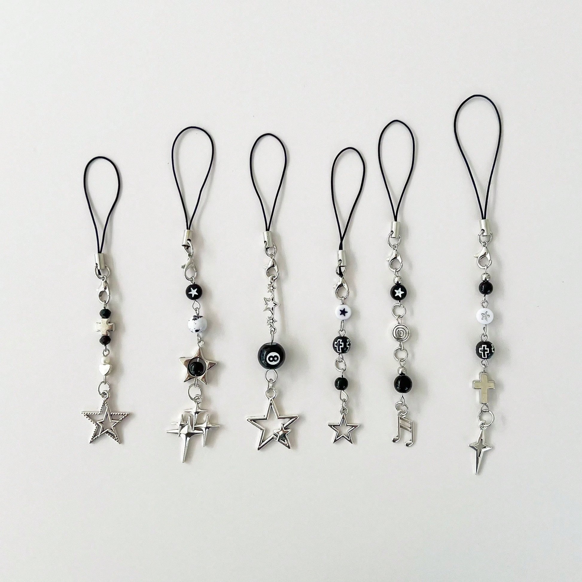 Original Design Minimalist Black & White Five-Pointed Star Starburst Chain Lanyard Y2K Retro Dark Style Phone Strap Phone Charm Phone Accessory Small Pendant