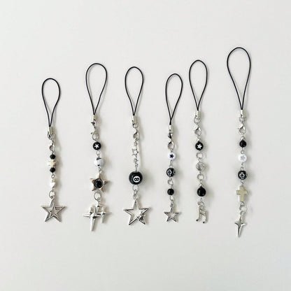 Original Design Minimalist Black & White Five-Pointed Star Starburst Chain Lanyard Y2K Retro Dark Style Phone Strap Phone Charm Phone Accessory Small Pendant