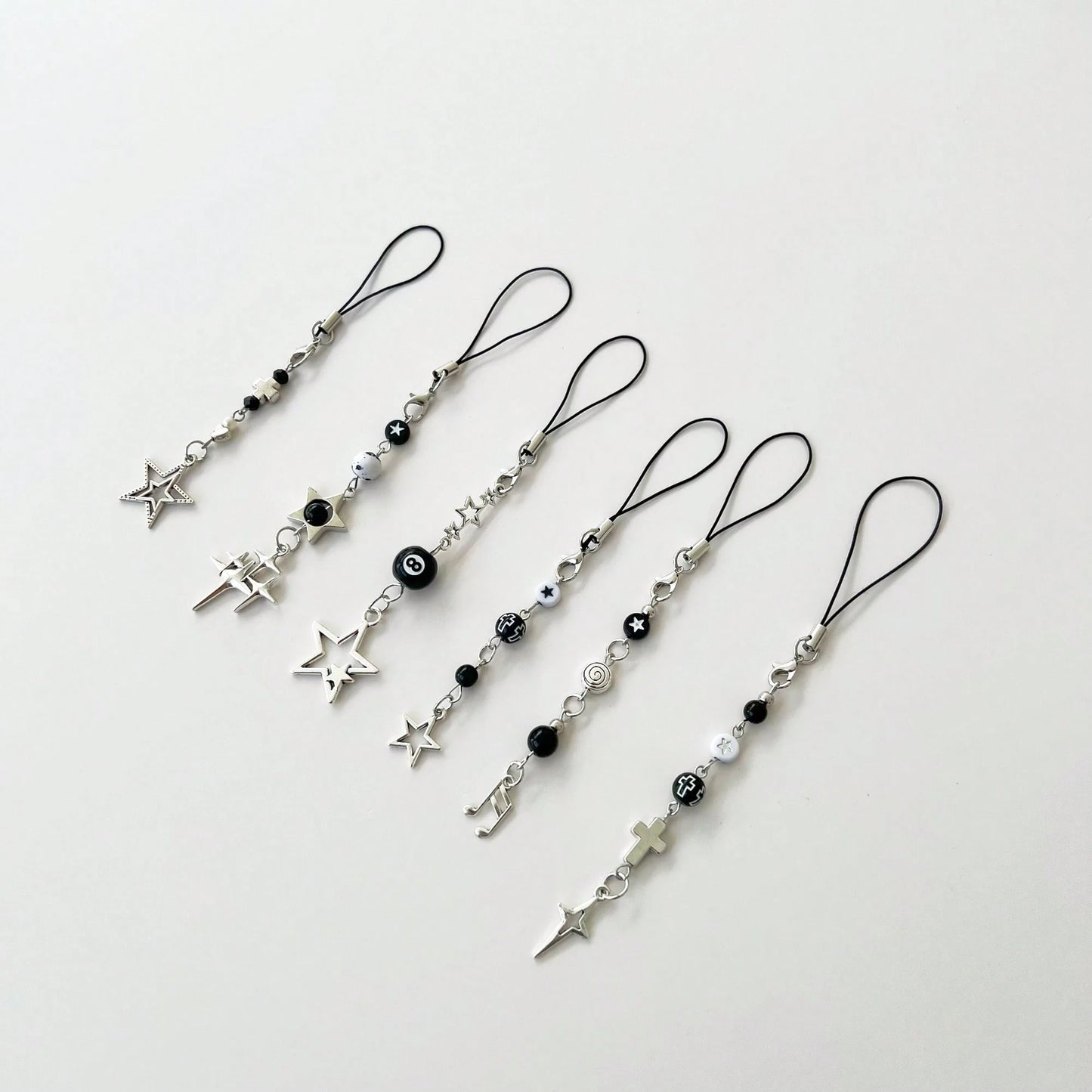 Original Design Minimalist Black & White Five-Pointed Star Starburst Chain Lanyard Y2K Retro Dark Style Phone Strap Phone Charm Phone Accessory Small Pendant