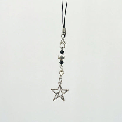 Original Design Minimalist Black & White Five-Pointed Star Starburst Chain Lanyard Y2K Retro Dark Style Phone Strap Phone Charm Phone Accessory Small Pendant