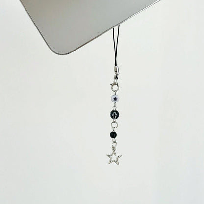 Original Design Minimalist Black & White Five-Pointed Star Starburst Chain Lanyard Y2K Retro Dark Style Phone Strap Phone Charm Phone Accessory Small Pendant
