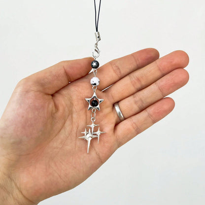 Original Design Minimalist Black & White Five-Pointed Star Starburst Chain Lanyard Y2K Retro Dark Style Phone Strap Phone Charm Phone Accessory Small Pendant