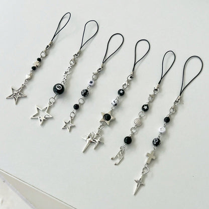 Original Design Minimalist Black & White Five-Pointed Star Starburst Chain Lanyard Y2K Retro Dark Style Phone Strap Phone Charm Phone Accessory Small Pendant