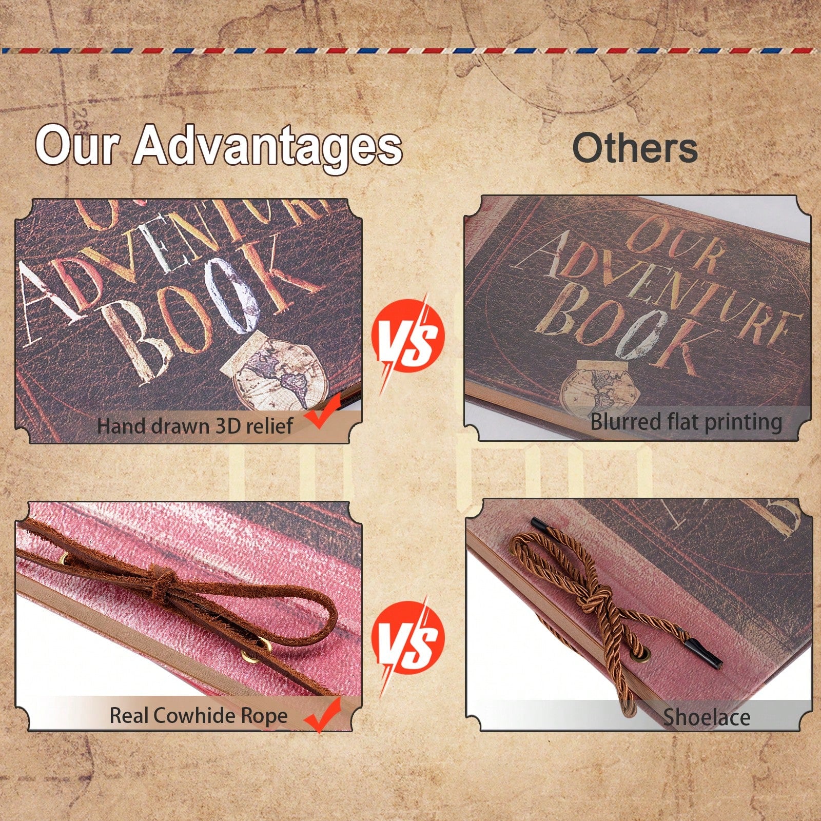 Our Adventure Book Scrapbook With Kraft Rope Retro Photo Memory Scrapbook 29.5x19cm Diy Sticky Photo Album For Diy Travel Memories Unique Wedding Anniversary Travel Storage Photo Album Beautiful Birth