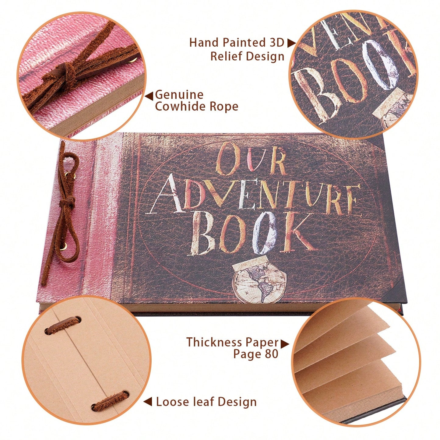 Our Adventure Book Scrapbook With Kraft Rope Retro Photo Memory Scrapbook 29.5x19cm Diy Sticky Photo Album For Diy Travel Memories Unique Wedding Anniversary Travel Storage Photo Album Beautiful Birth