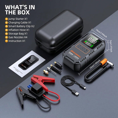 PAIIVIROKU 5000A Car Jump Starter Jump Starter With Air Compressor, 150PSI Tire Inflator, 5-In-1 Portable Emergency Battery Booster With LCD Display, Fast Charging Power Bank And LED Flash Light