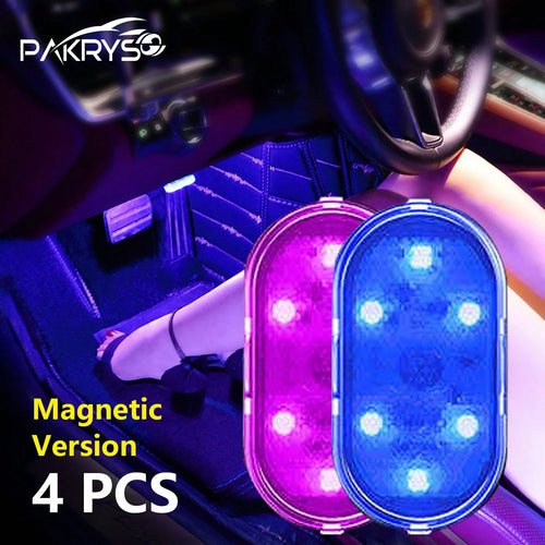 PAKRYS 2pcs LED Car Interior Lights With Touch Sensor, Super Adhesive Or Magnetic Installation, Multi-Color Options (White, Blue, Green, Purple), Portable Reading & Ceiling Decoration Car Lights