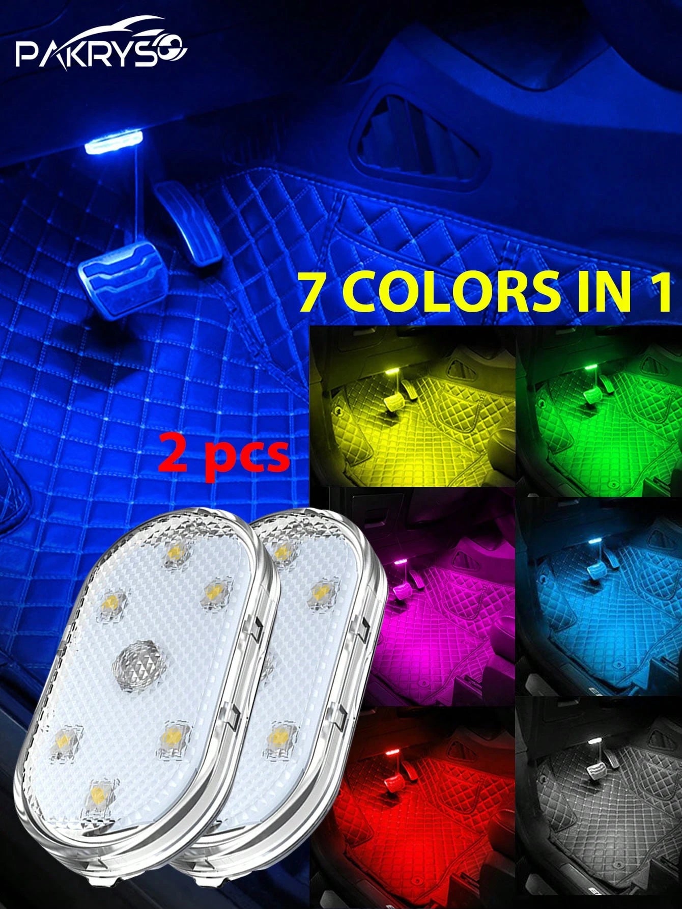 PAKRYS 2pcs LED Car Interior Lights With Touch Sensor, Super Adhesive Or Magnetic Installation, Multi-Color Options (White, Blue, Green, Purple), Portable Reading & Ceiling Decoration Car Lights