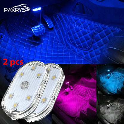 PAKRYS 2pcs LED Car Interior Lights With Touch Sensor, Super Adhesive Or Magnetic Installation, Multi-Color Options (White, Blue, Green, Purple), Portable Reading & Ceiling Decoration Car Lights