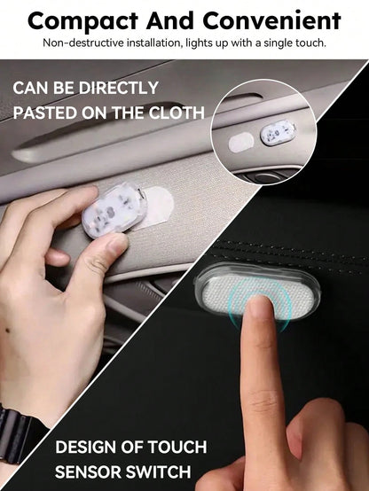 PAKRYS 2pcs LED Car Interior Lights With Touch Sensor, Super Adhesive Or Magnetic Installation, Multi-Color Options (White, Blue, Green, Purple), Portable Reading & Ceiling Decoration Car Lights