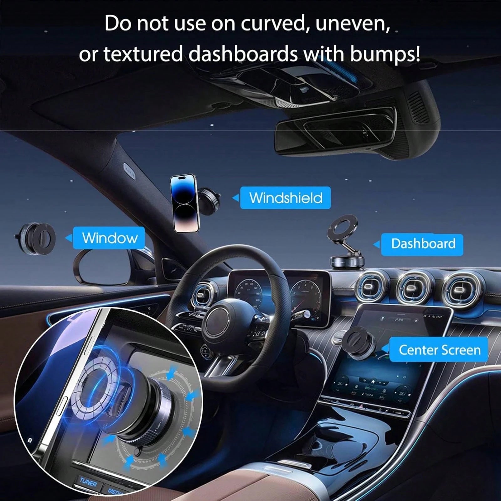 PAKRYS Adjustable Foldable Magnetic Phone Holder, N52 Strong Magnetic Vacuum Suction Cup Base, 360° Rotating Aluminum Alloy Phone Stand, Universal For Car Dashboard, Glass, Bathroom Tiles, ABS Round S